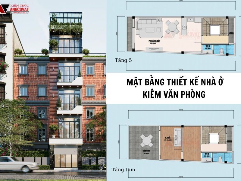 Mặt bằng thiết kế nhà ở kiêm văn phòng khoa học, tiện nghi