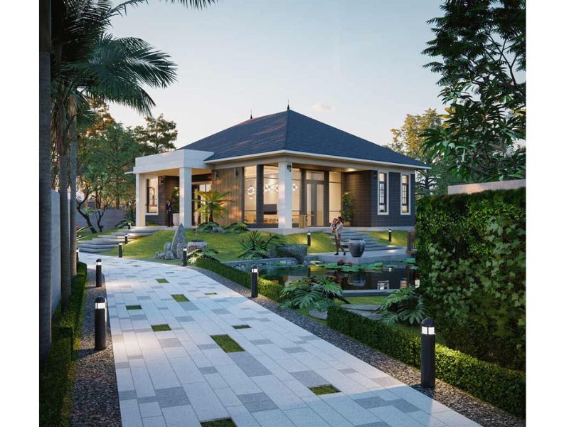 Kiến trúc nhà vườn 120m2 3 phòng ngủ 1 phòng thờ