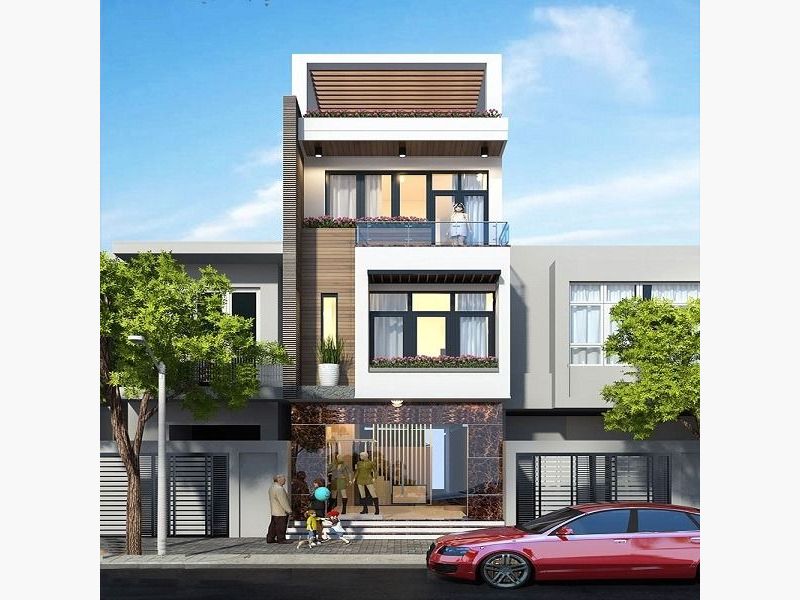 Thiết kế nhà 1 trệt 2 lầu 4x15 sử dụng vật liệu cao cấp, hiện đại