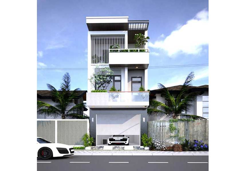 Thiết kế nhà 1 trệt 2 lầu 4x15 sử dụng màu sơn trắng thanh lịch, nổi bật