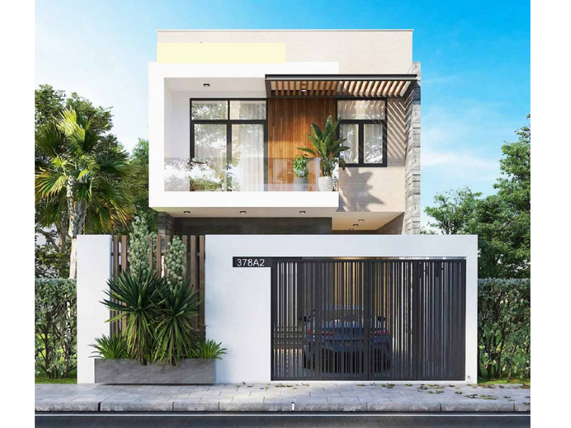 Thiết kế nhà 1 trệt 1 lầu 4 phòng ngủ có ban công đua rộng đón sáng, đón gió hiệu quả 