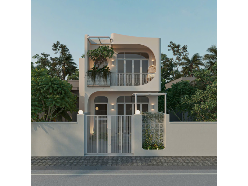 Kiến trúc đường cong mềm mại làm nổi bật vẻ đẹp thanh thoát, uyển chuyển cho mẫu nhà phố 1 trệt 1 lầu 