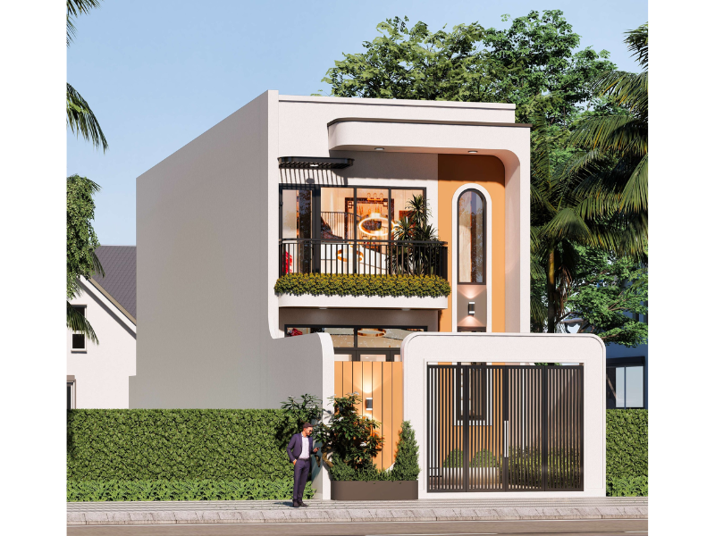 Mẫu nhà phố 2 tầng 4 phòng ngủ phong cách hiện đại, kết hợp gam màu trung tính nhẹ nhàng 