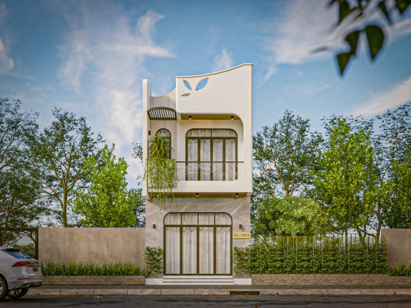 Mặt tiền tầng trệt ốp gạch đá cao cấp vừa tạo sự vững chãi lại giúp ngăn chặn khói bụi, nắng nóng 