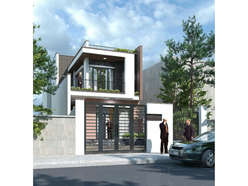 Hình khối bố trí linh hoạt kết hợp vật liệu cao cấp làm tôn lên nét đẹp khỏe khoắn, phóng khoáng của mẫu nhà 1 trệt 1 lầu 