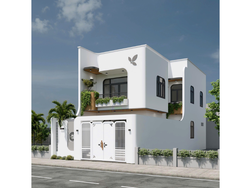 Thiết kế nhà 1 trệt 1 lầu 4 phòng ngủ hình chữ L độc đáo, tối ưu công năng 