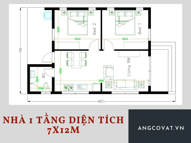 Mẫu thiết kế nhà cấp 4 có gác lửng 3 phòng ngủ 7x12 ở Ninh Thuận M301