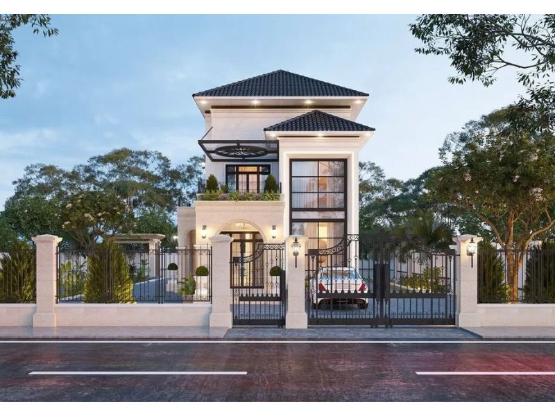 Nhà biệt thự mái Nhật gam màu trắng