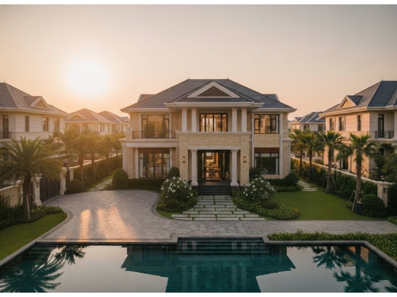 Nhà biệt thự mái Nhật có bể bơi rộng