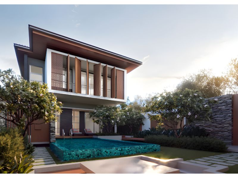 Nhà biệt thự mái thái có bể bơi