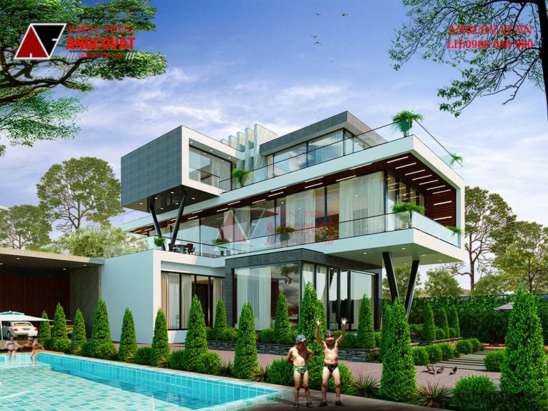 Biệt thự nghỉ dưỡng chữ L có bể bơi