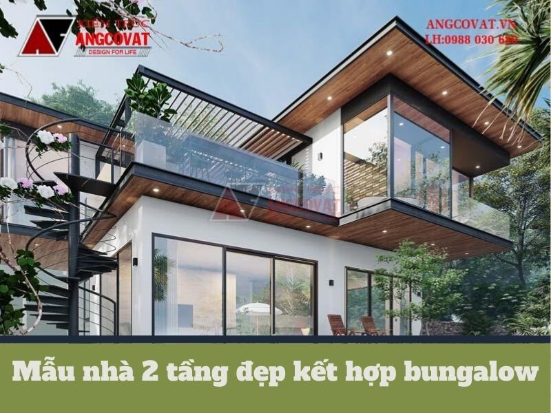 Phối cảnh mẫu nhà 2 tầng đẹp kết hợp bungalow