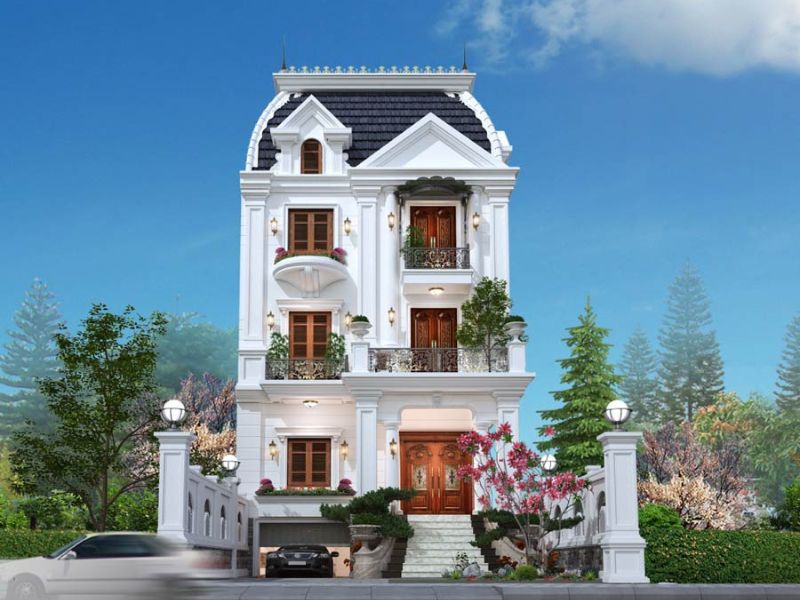 Nhà 4 tầng tân cổ điển có tầng hầm để xe