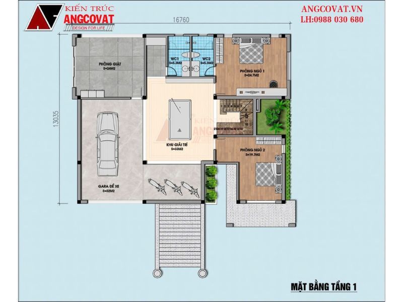 Mặt bằng biệt thự 200m2 3 tầng