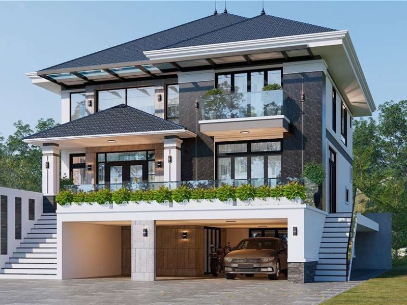 Biệt thự 3 tầng cao ráo có tầng hầm rộng
