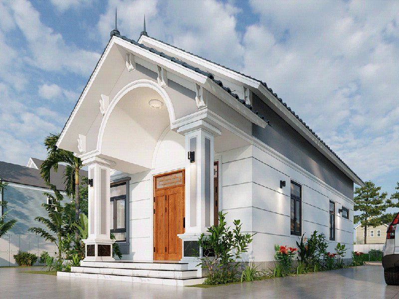 Vẻ ngoài sang trọng, thu hút của mẫu nhà cấp 4 6x25 3 phòng ngủ mái Thái 