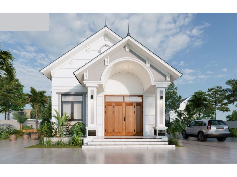 Ngoại thất nhà cấp 4 6x25 3 phòng ngủ sơn trắng thanh lịch, sang trọng 