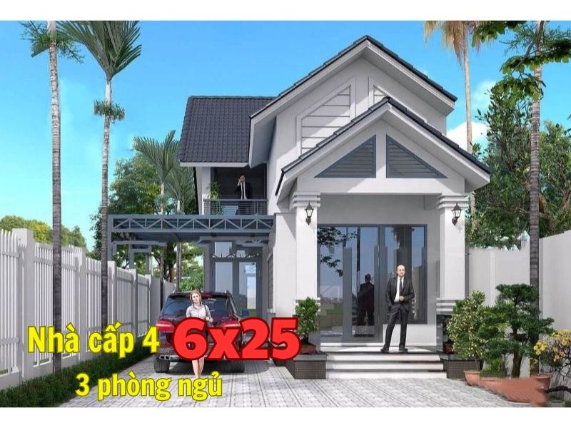 Mẫu nhà cấp 4 ngang 6m dài 25m 3 phòng ngủ mái Thái thanh thoát 
