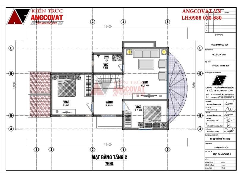 Bản vẽ mặt bằng công năng tum biệt thự mini 1 tầng mái Thái 70m2 3 phòng ngủ