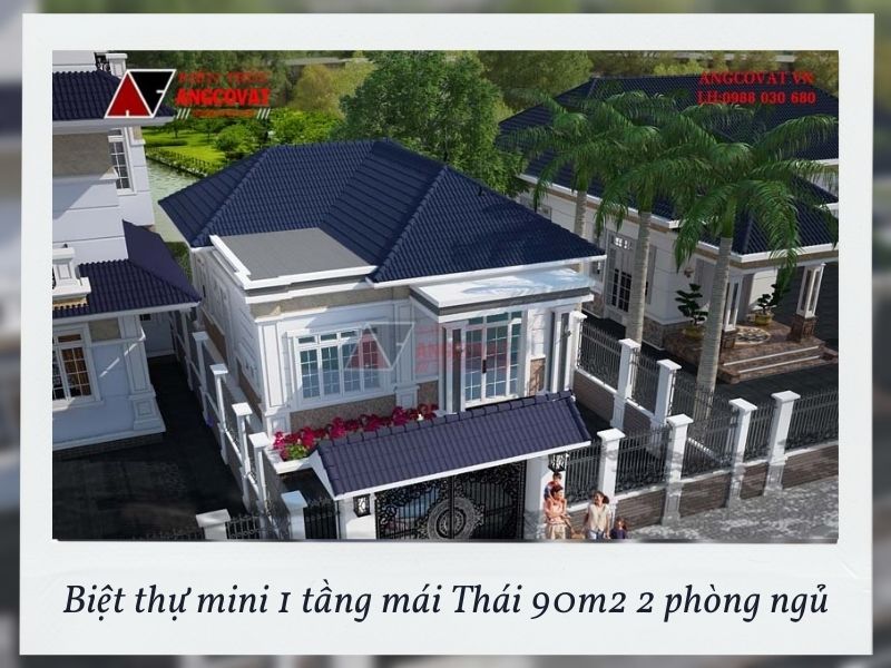 Tổng thể biệt thự mini 1 tầng mái Thái 90m2 2 phòng ngủ