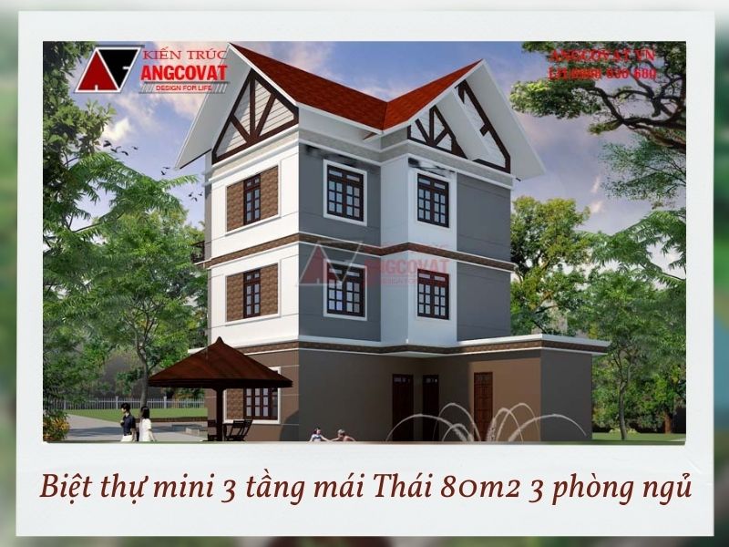 Phối cảnh biệt thự mini 3 tầng mái Thái 80m2 3 phòng ngủ