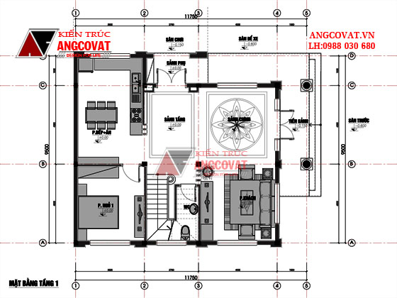 bản thiết kế nhà 3 phòng ngủ 2 tầng mẫu 48 với mặt bằng tầng 1