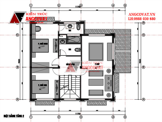 bản thiết kế nhà 3 phòng ngủ 2 tầng mẫu 48 với mặt bằng tầng 2
