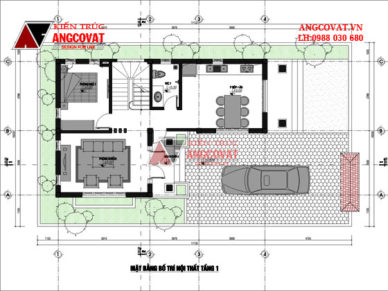 bản thiết kế nhà 3 phòng ngủ 2 tầng mẫu 68 với mặt bằng tầng 1