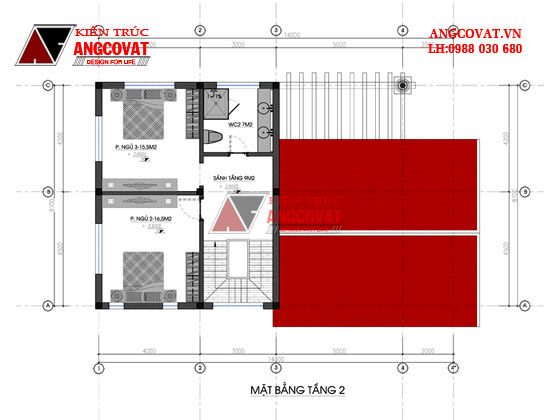 bản thiết kế nhà 3 phòng ngủ 2 tầng mẫu 72 với mặt bằng tầng 2
