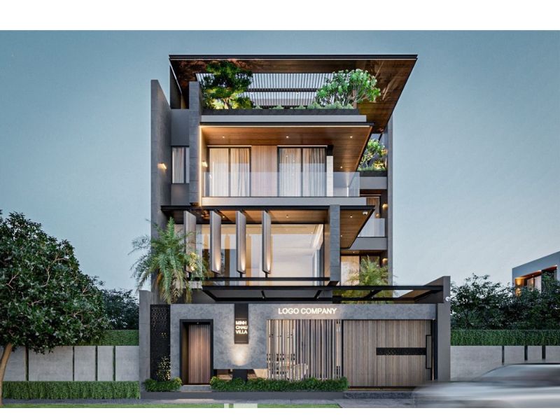 Mẫu nhà 4 tầng có sân thượng rộng thoáng tận dụng bố trí tiểu cảnh, cây xanh