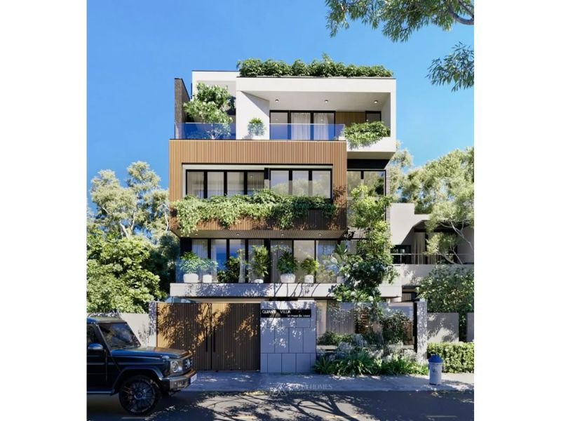 Ý tưởng thiết kế nhà 4 tầng ngang 10m sâu 8m gần gũi với thiên nhiên