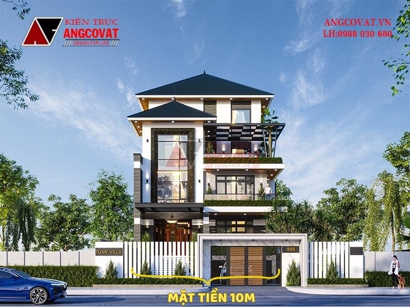 Thiết kế nhà 4 tầng mái Nhật hiện đại sang trọng