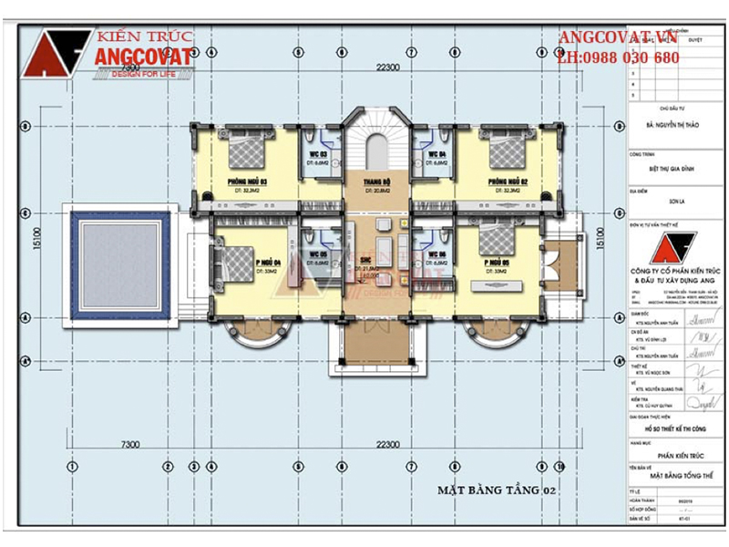 Mặt bằng tầng 2: Thiết kế biệt thự châu Âu cổ điển 2 tầng có áp mái diện tích 260m2 tráng lệ