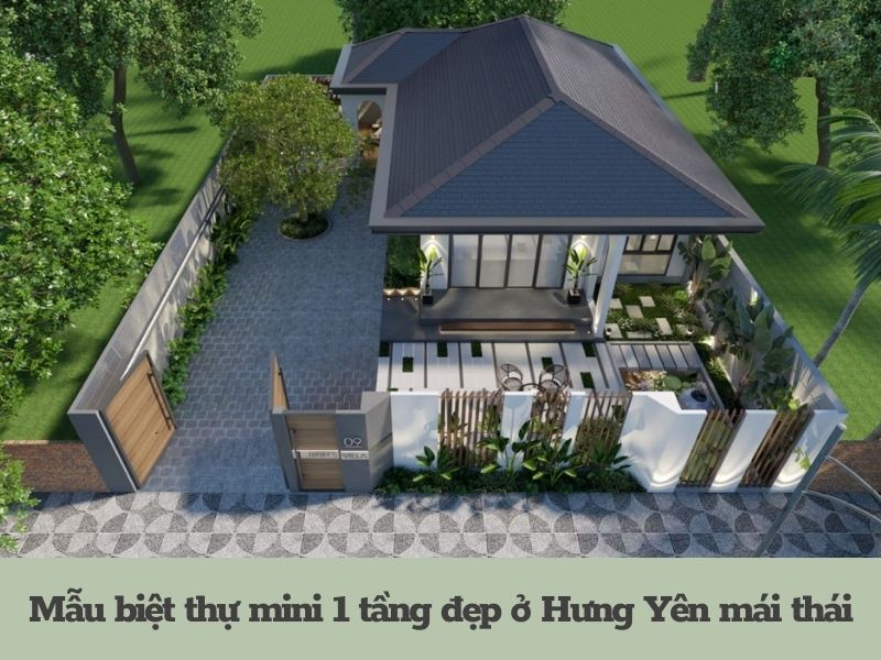 Tổng thể mẫu biệt thự mini 1 tầng đẹp ở Hưng Yên mái thái