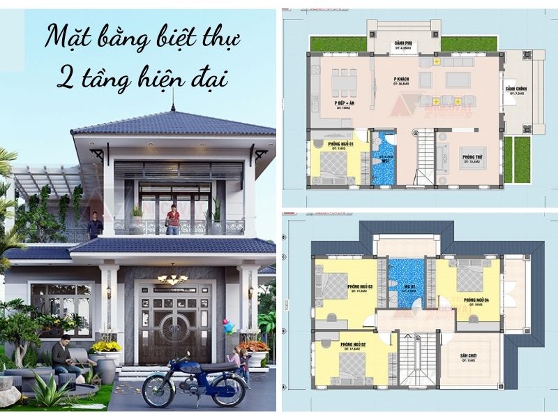 Bản vẽ mặt bằng biệt thự 2 tầng hiện đại vừa thẩm mỹ vừa tiện nghi