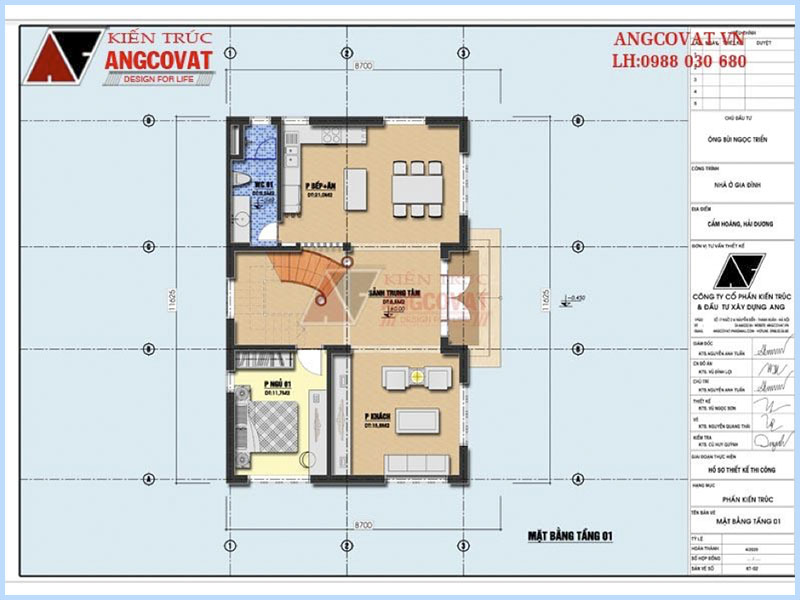 Mặt bằng tầng 1: Thiết kế nhà 90m2 3 phòng ngủ cân xứng kích thước 12x8m