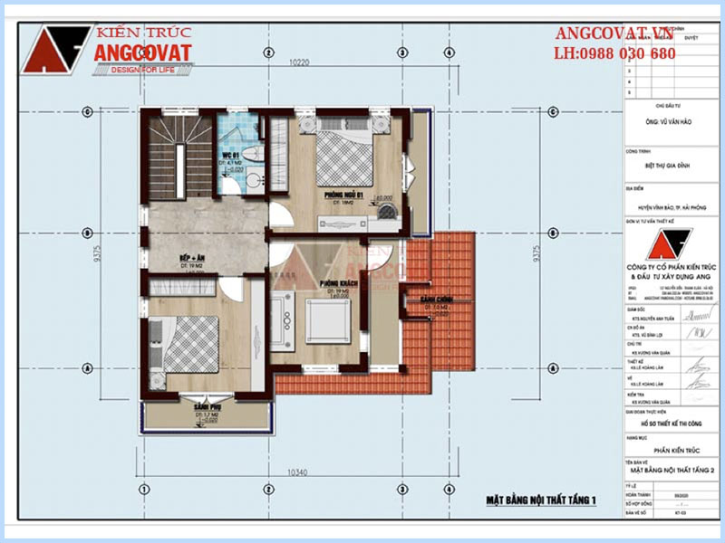 Mặt bằng tầng 2: Thiết kế nhà 90m2 3 phòng ngủ mái dốc hoành tráng tại Hải Phòng