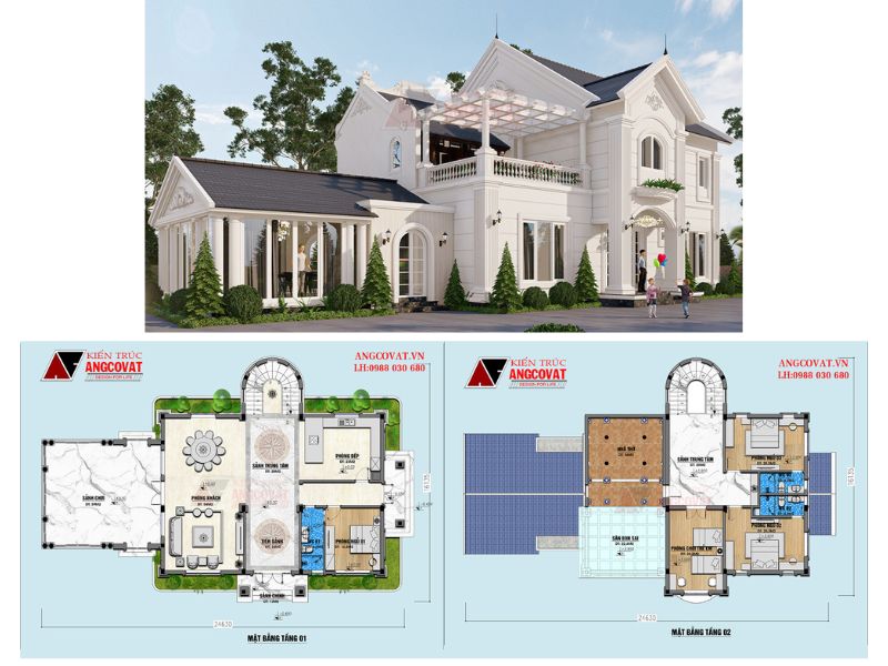 Kiến trúc biệt thự 2 tầng 200m2 có sân vườn