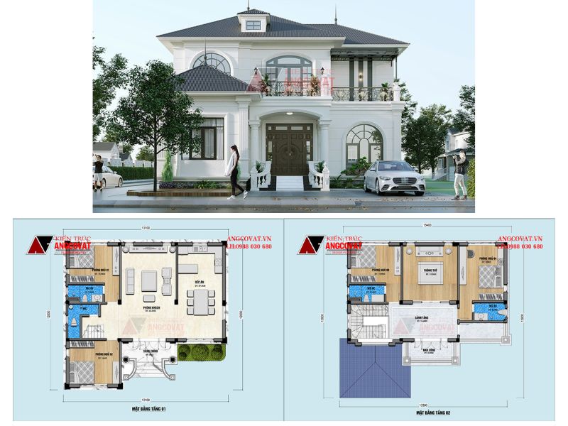 Kiến trúc biệt thự 2 tầng tân cổ 4 ngủ 1.8 tỷ