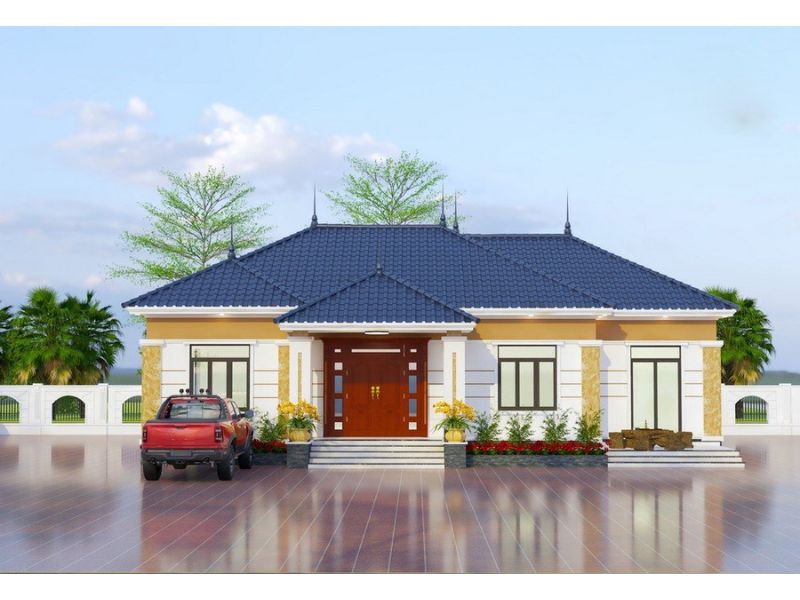 Nhà cấp 4 1 tầng có hệ mái Nhật xếp chồng