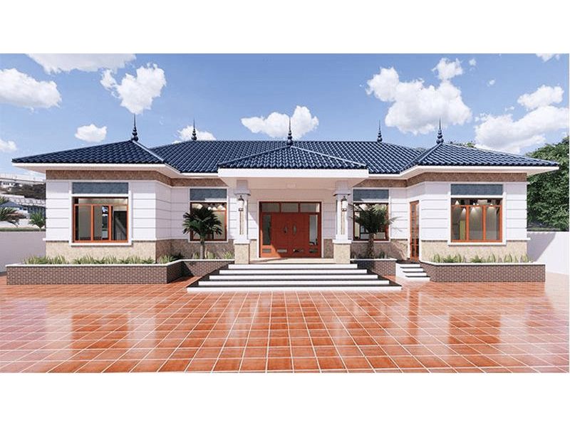 Mẫu nhà 1 tàng chữ U mặt tiền 9m mái nhật