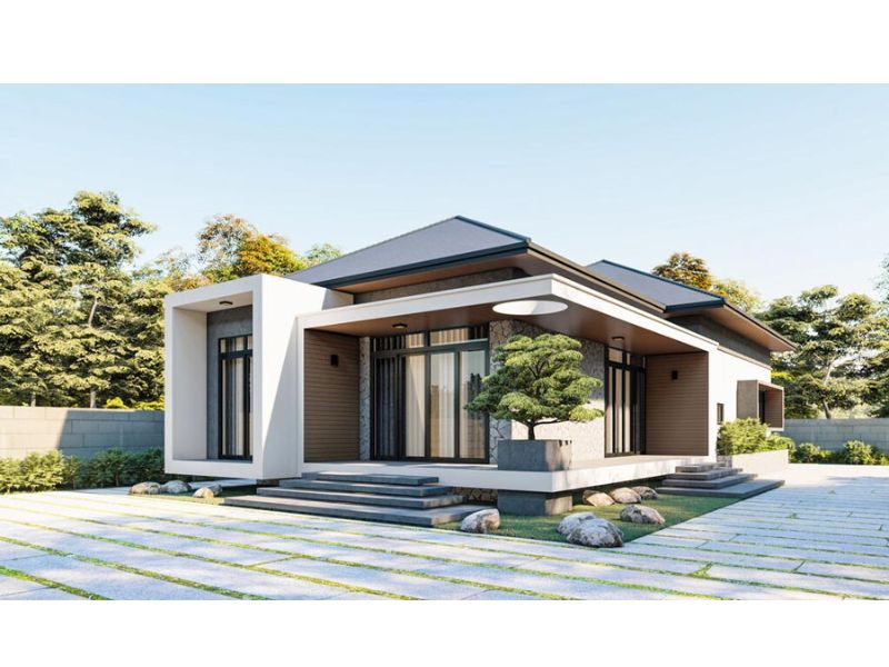 Nhà mái Nhật 1 tầng có sân vườn rộng bao quanh