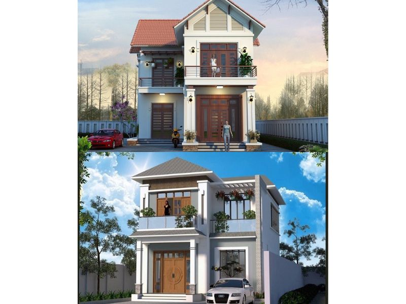 2 mẫu nhà phong cách hiện đại vuông vắn có sân vườn