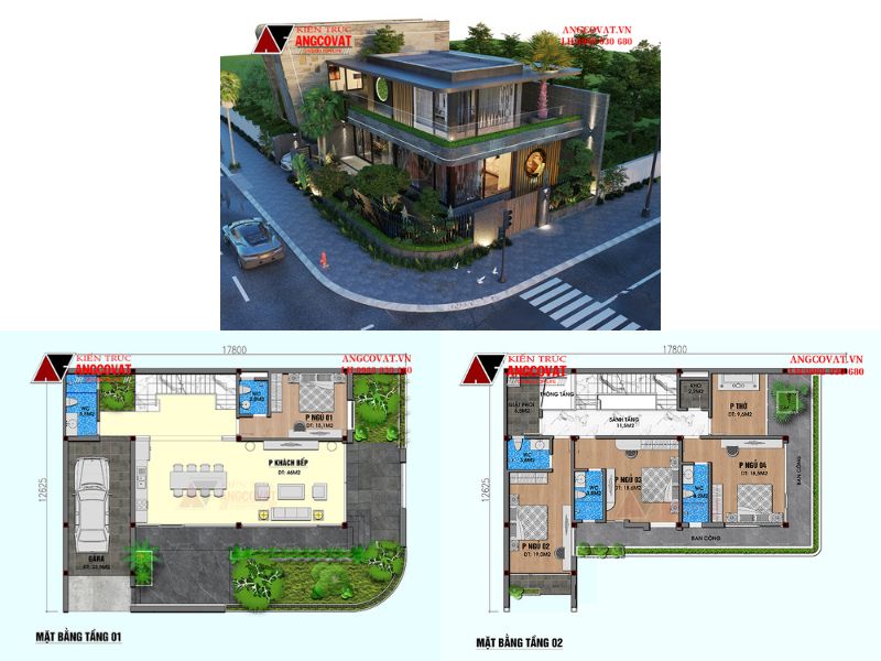 Mặt bằng biệt thự lô góc 2 tầng 150m2