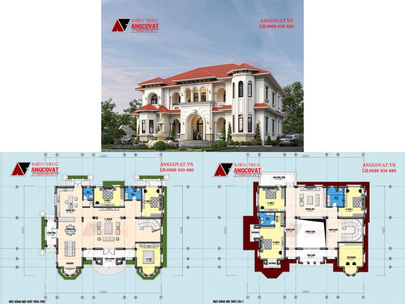 Mặt bằng biệt thự 2 tầng địa trung hải 300m2