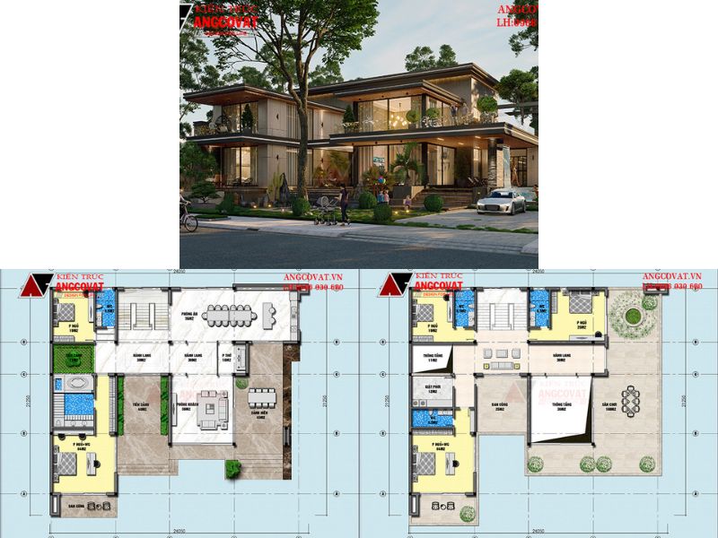 Mặt bằng biệt thự nghỉ dưỡng 2 tầng hiện đại sang trọng