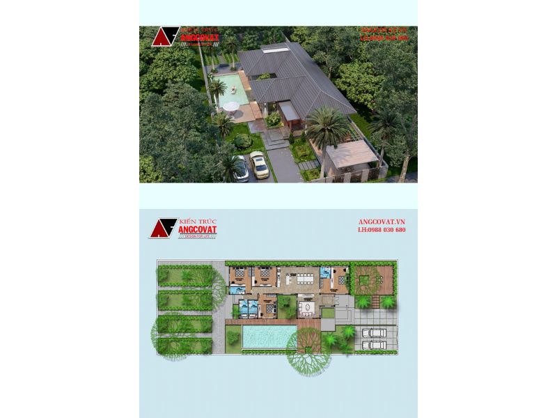 Mặt bằng biệt thự 1 tầng được sử dụng để nghỉ dưỡng