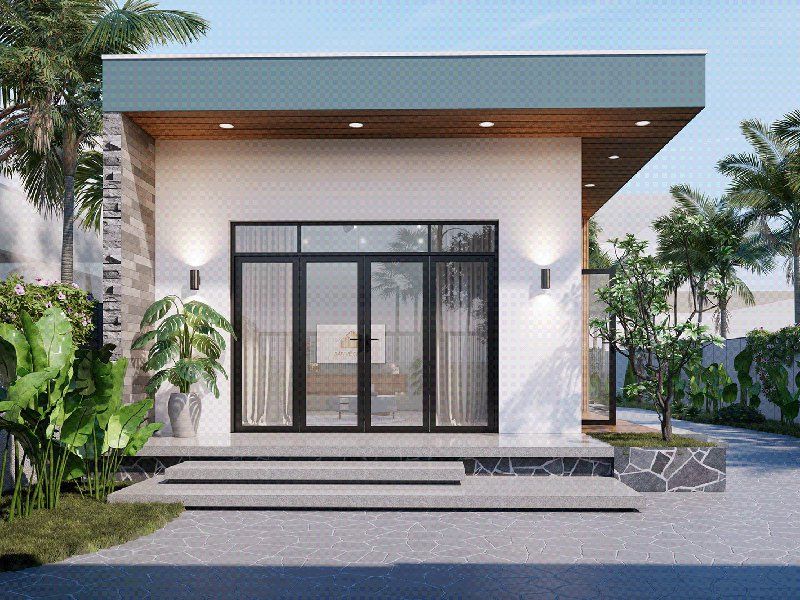 Chia sẻ thiết kế nhà cấp 4 kinh doanh mái bằng có kiến trúc tối giản, sang trọng