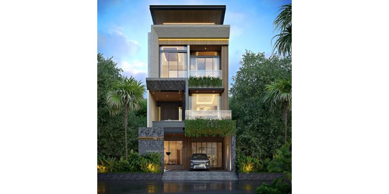Kiến trúc nhà đẹp 3 tầng hiện đại có hầm để xe