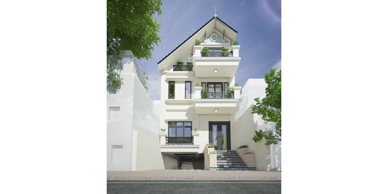 Thiết kế biệt thự 3 tầng mái thái có tầng hầm